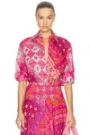 Pucci Long Sleeve Button Up Top In Pink