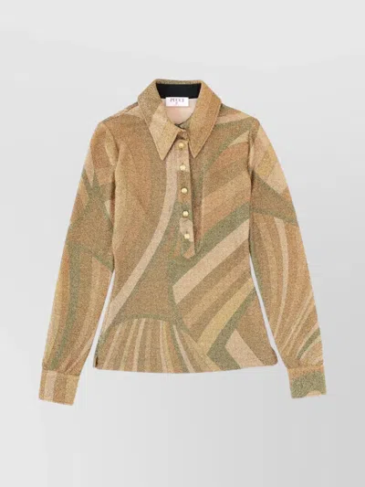 PUCCI LONG SLEEVE COLLARED TOP WITH BUTTON CUFFS