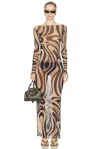 Pucci Long Sleeve Maxi Dress In Brown