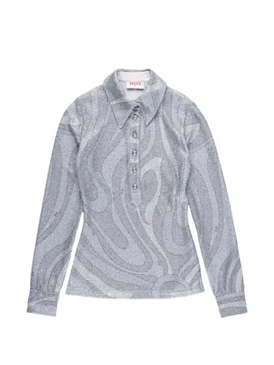Pucci Long-sleeve Polo Top In Gray