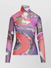 Pucci Long Sleeve Sheer Turtleneck Ruffled In Multi
