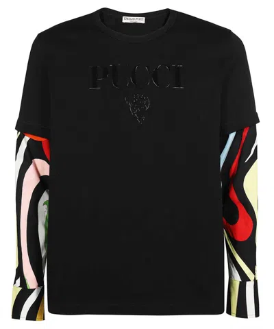 Pucci Embossed-logo Contrast-sleeve T-shirt In Animal Print