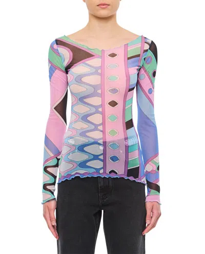 Pucci Long Sleeve Tulle T-shirt In Multicolor