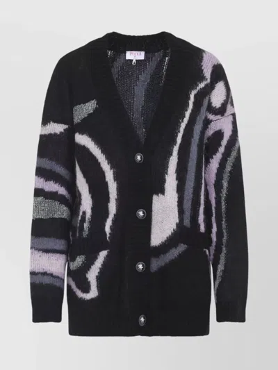 PUCCI LONG SLEEVE V NECK ABSTRACT KNIT CARDIGAN