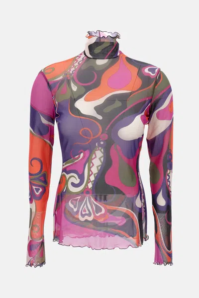 Pucci Long-sleeved Tulle Top In Multi