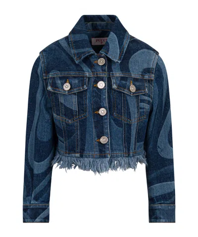 Pucci Kids' Long-sleeved Denim Jacket In Blue