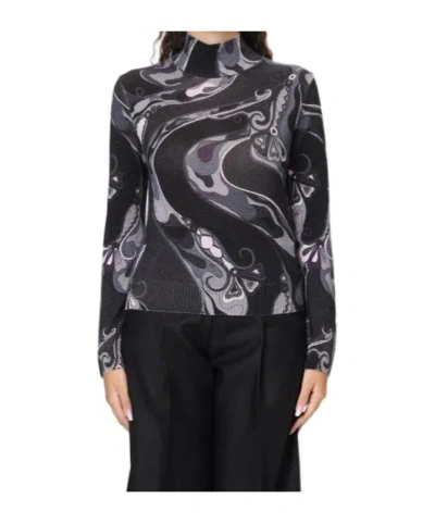 Pucci Abstract-print Roll-neck Sweater In Black