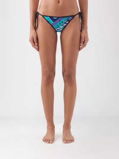 Pucci Low-rise Bikini Bottoms In Nylon With Abstract Print In Blue