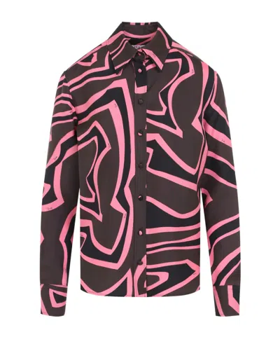Pucci Long-sleeve Printed Silk Shirt In Black
