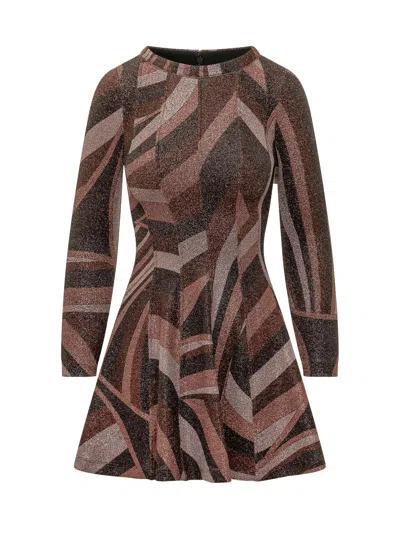 Pucci Lurex T-shirt Gown In Bordeaux Gold