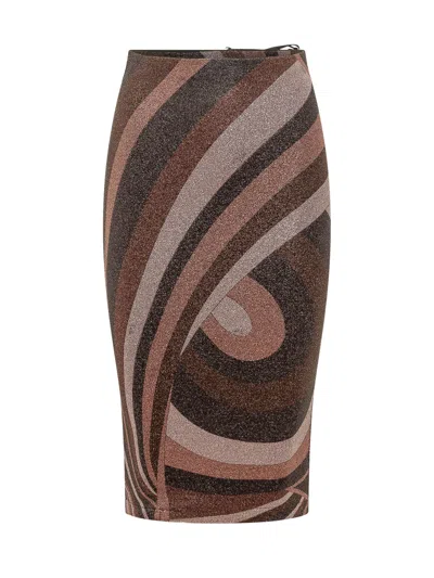 Pucci Lurex T-shirt Skirt In Bordeaux Gold