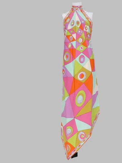 Pucci Silk Twill Dress Asymmetric Halter Tie In Multi