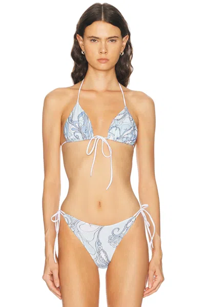 Pucci Lycra Tie Triangle Bikini Bra Top In Blue