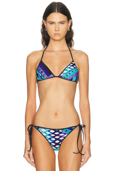 Pucci Lycra Triangle Bikini Top In Turquoise Blue