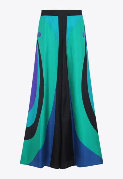 Pucci Maddalena Print Silk Pants In Smeraldo