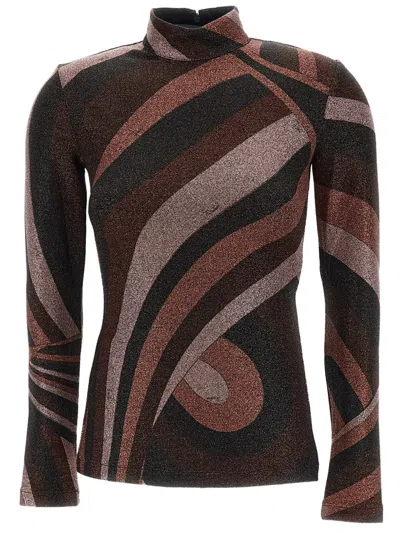 Pucci Maglia A Collo Alto In Lurex In Stampa Iride In Brown
