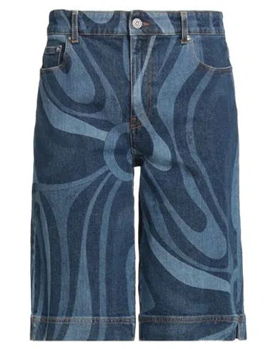 Pucci Man Denim Shorts Blue Size M Cotton, Elastane