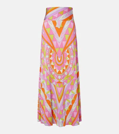 Pucci Manuba Jersey Satin Maxi Skirt In Multi