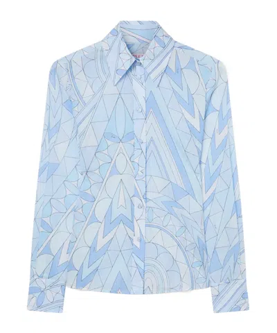 Pucci Manuba Print Cotton Shirt In Light Blue