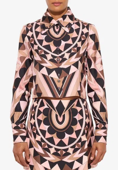 Pucci Manuba Print Long-sleeved Cropped Shirt In Multi