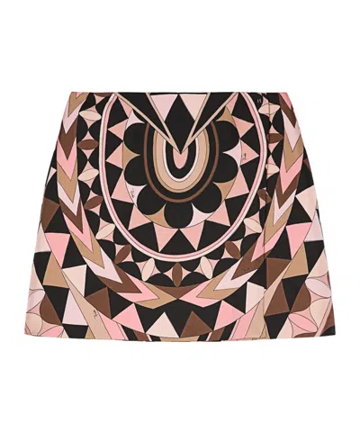 Pucci Manuba Print Silk Skirt In Brown