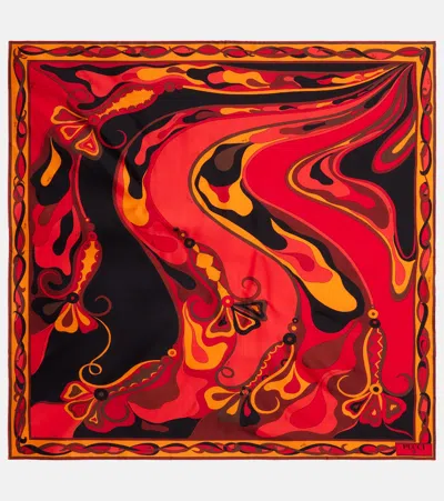 Pucci Manuba Silk Twill Foulard Scarf In Orange