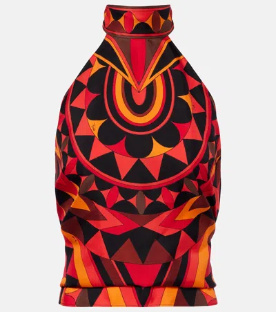 Pucci Geometric-print Halterneck Top In Black