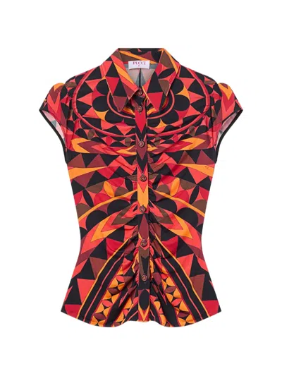 Pucci Manuba-print Ruched Blouse In Red