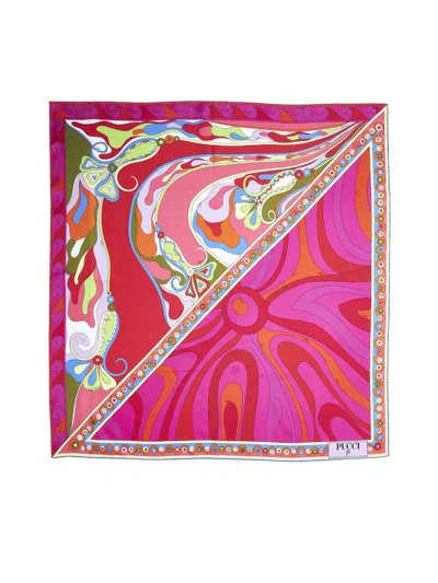 Pucci Marble And Orchids-print Large Silk-twill Bob Accessories In Red