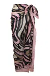 Pucci Marble Print Cotton Pareo Nero In Pink