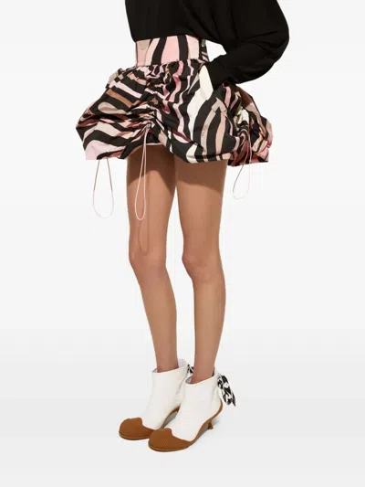 Pucci Marble-print Drawstring Skirt In Pink