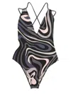 Pucci Abstract Pattern V-neck Bikini With Spaghetti Straps In Black