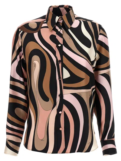 Pucci Abstract Pattern Silk Shirt With Long Sleeves In Multicolor