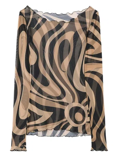 Pucci Marmo Tulle Top In Beige