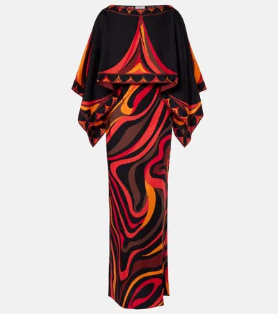 Pucci Marmo And Fari Caped Silk Twill Gown In Multi