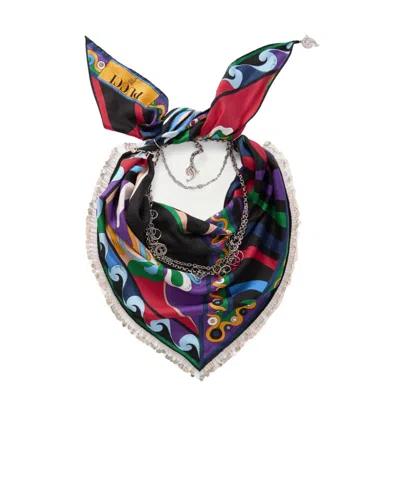 Pucci Marmo And Orchidee-printed Chain Linked Scarf In Multi