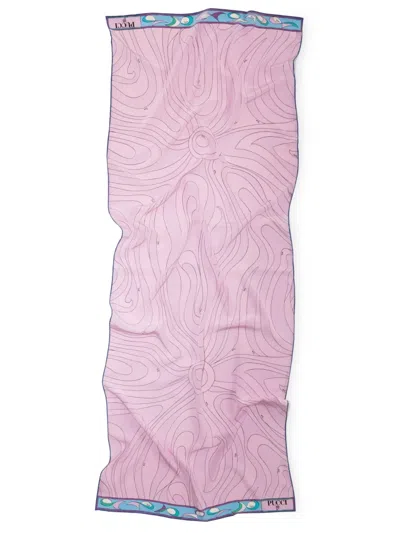 Pucci Marmo And Pesci-print Silk Head Scarf In Pink