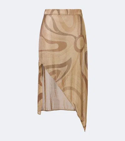 Pucci Marmo Asymmetric Lurex Midi Skirt In Gold