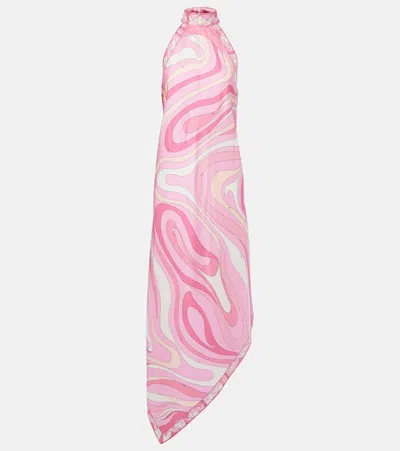 Pucci Marmo Asymmetric Silk Maxi Dress