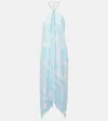 Pucci Marmo Asymmetric Silk Twill Midi Dress In Blue