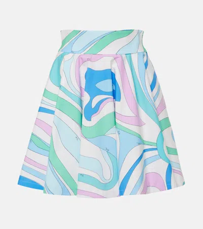 Pucci Marmo Cotton Poplin Miniskirt In Blue