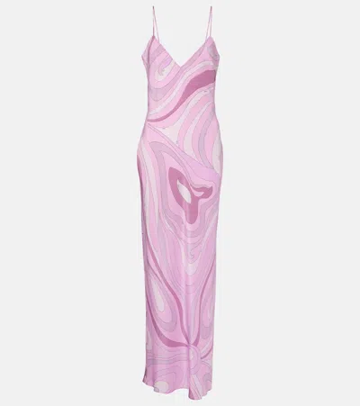 Pucci Marmo Crêpe De Chine Silk Gown In Pink