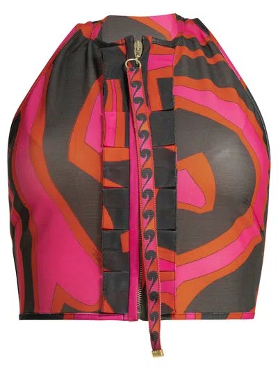 Pucci Marmo Print Cropped Top In Multi