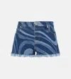 Pucci Marno Frayed Printed Denim Shorts In Blue