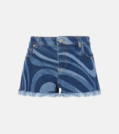 Pucci Marmo Denim Shorts In Blue