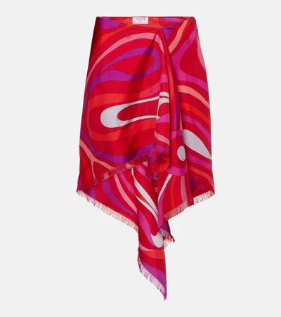 Pucci Marmo Draped Silk Miniskirt In Pink