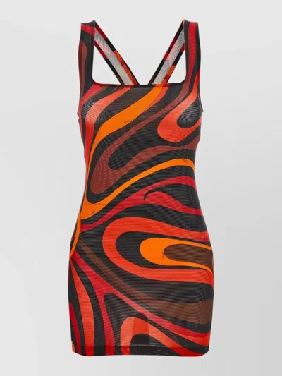 Pucci Marmo Dress Sleeveless V Neckline Mini In Multi