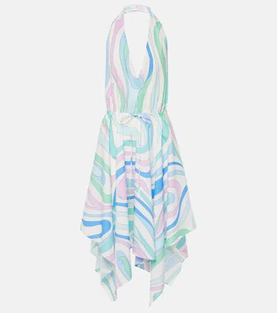 Pucci Marmo Halterneck Cotton Minidress In Multicoloured