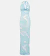 Pucci Marmo Halterneck Satin Jersey Maxi Dress In Blue