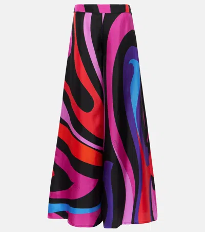 Pucci Marmo High-rise Silk Wide-leg Pants In Multicoloured